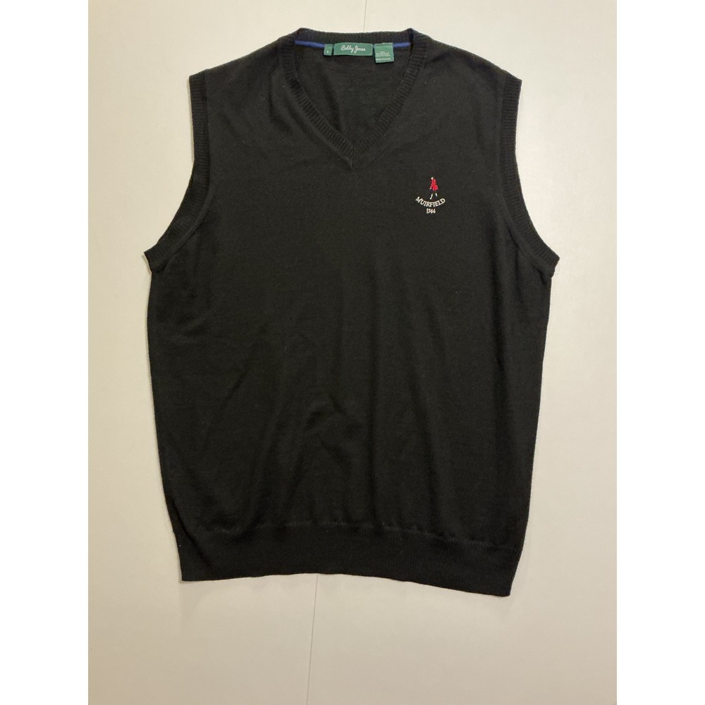 Bobby Jones Mens Black Extrafine Merino Wool Muirfield V-Neck Sweater Vest L